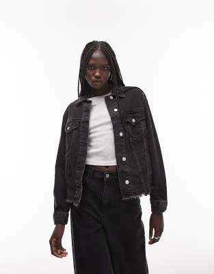 Cropped black shop denim jacket topshop