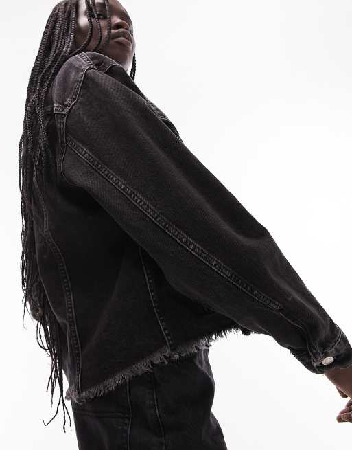 Black raw 2025 hem denim jacket