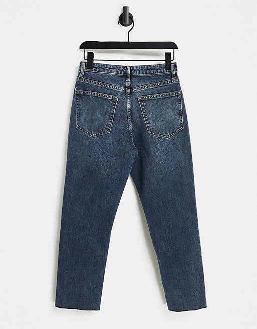 Jeans Topshop raw hem straight jeans in smoke blue 