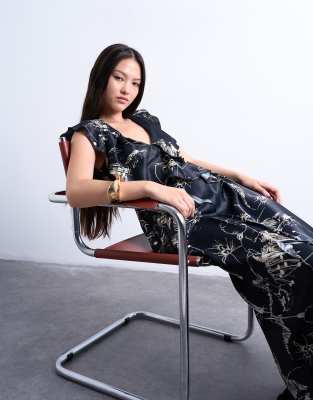 Topshop Raw Seamed Ruffle Maxi Dress In Black