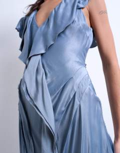Model wearing Raw seemed frill maxi dress in airforce blue