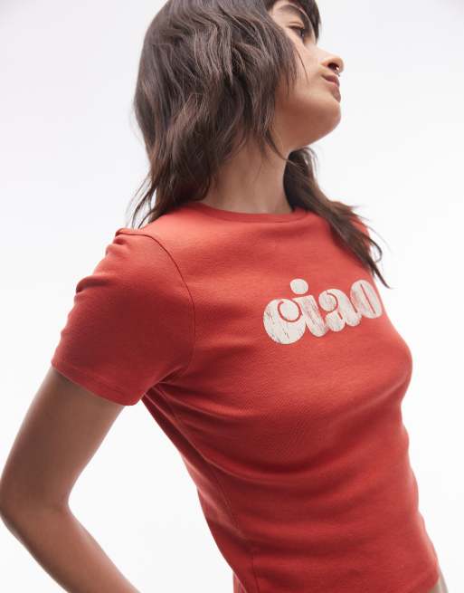 Topshop - Rød baby-T-shirt med 'Ciao'-grafik, 2 af 4