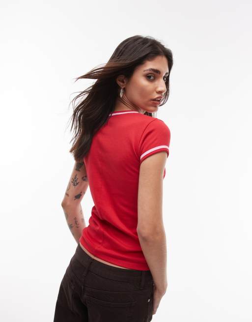 Topshop contrast everyday tee in red 