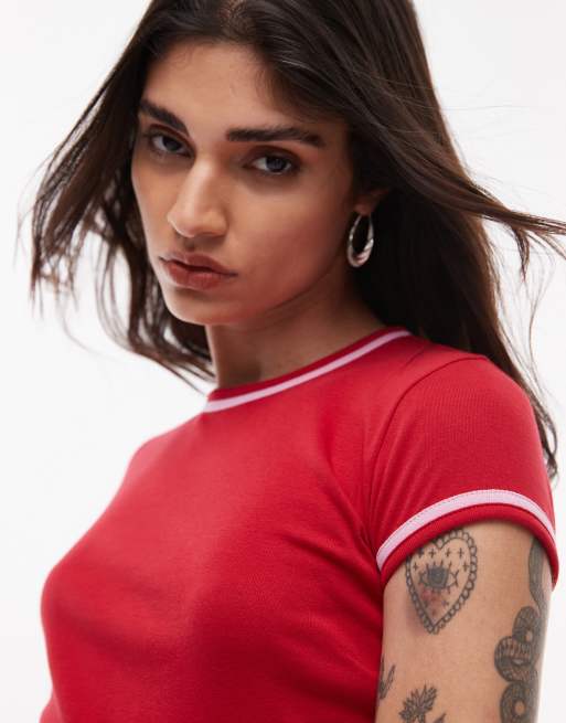 Topshop contrast everyday tee in red 