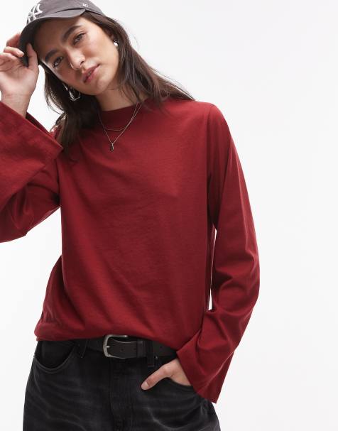Topshop - Rød jerseytop med lange ærmer - view 1