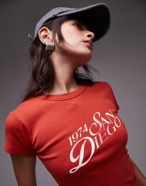 Topshop - Rød longline-t-shirt med grafisk San Diego-print - view 1