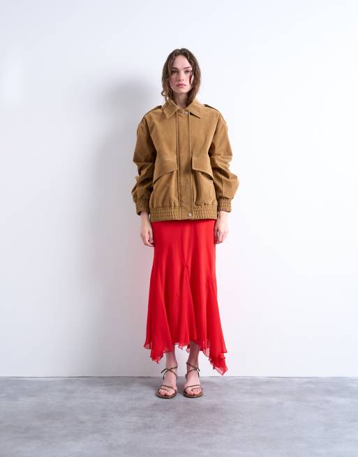 Topshop - Rød midikjole til særlige lejligheder med kiler i kanten i chiffon, 2 af 4