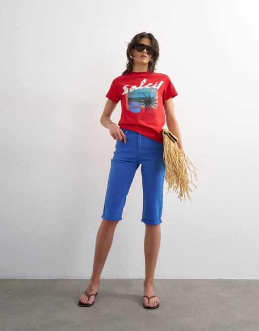 Topshop - Rød T-shirt med 'soleil'-grafik i firkantet pasform, 2 af 4