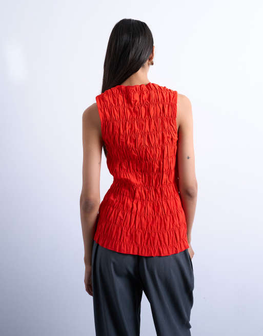 Topshop - Rød tanktop med rynker, 3 af 4