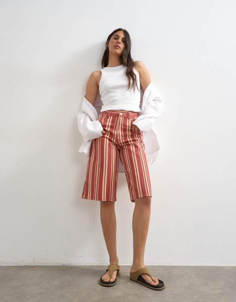 Topshop - Røde bermudashorts med striber i denim - view 1