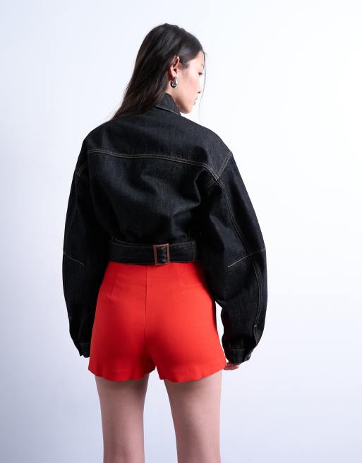 Topshop - Rødt skort i twill, 3 af 5