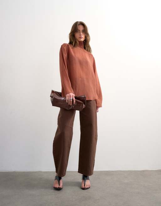 Topshop – Rdzawa koszula z długimi rękawami i golfem, 3 z 4