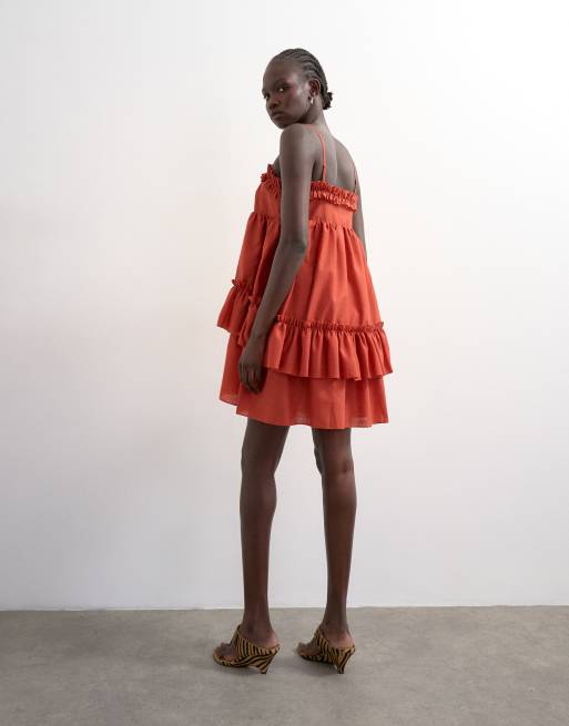 Topshop – Rdzawa sukienka midi z falbankami, 2 z 4