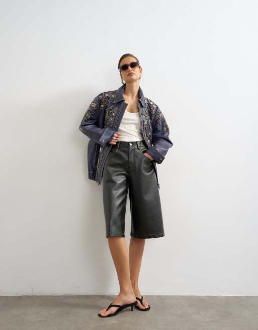 Topshop real leather beaded jacket in blue, 2 of 4