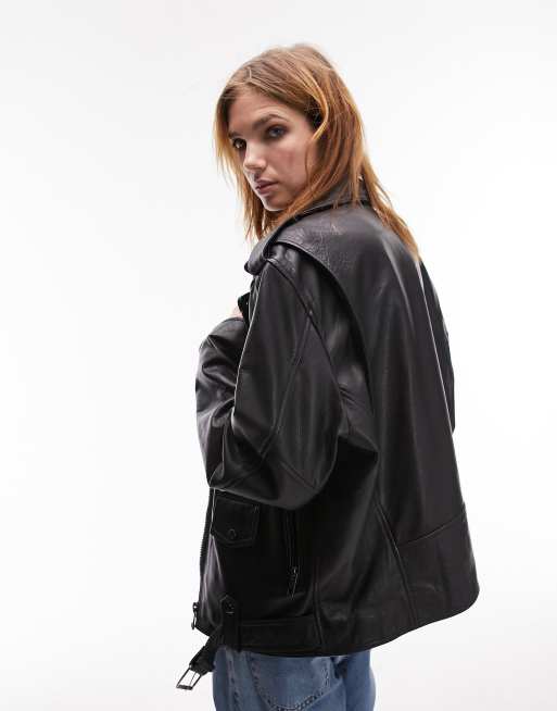 Topshop oversized 2025 leather biker jacket