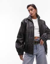 Topshop reversible collared nylon bomber jacket with stripe in