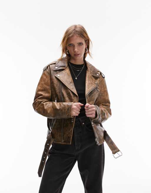 Topshop cropped 2024 leather jacket