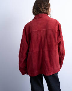 Model wearing Real suede CF zip through jacket in red