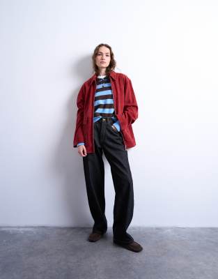 Topshop Real Suede Cf Zip Up Jacket In Red
