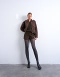[Topshop] Topshop real suede mini shorts in chocolate (Part of a set)-Green 12 Chocolate