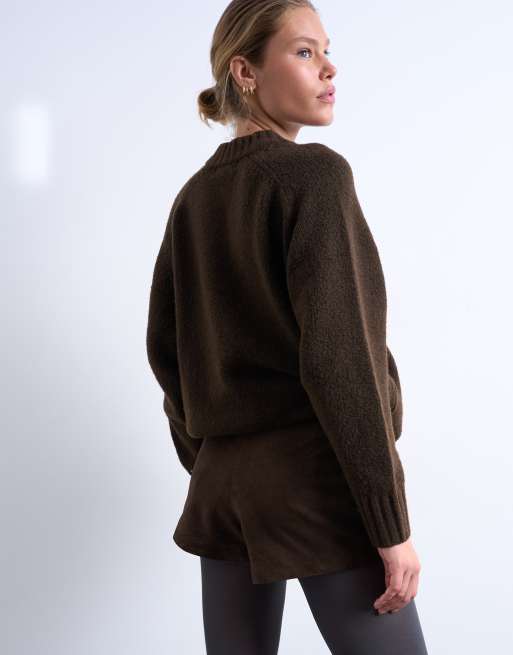 Topshop real suede mini shorts in chocolate (Part of a set), 3 of 5