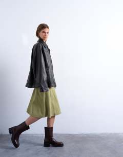 Real suede panelled midi skirt in avocado