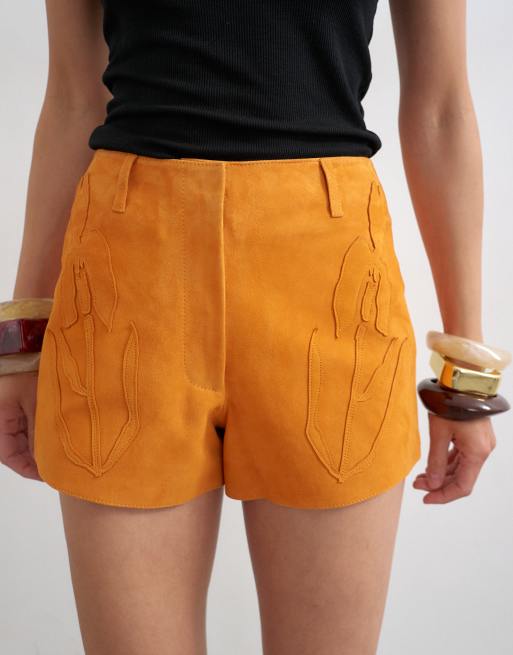 Topshop real suede patch micro short in orange, 3 of 5