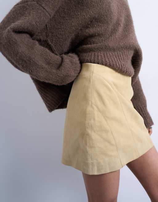 Topshop real suede pelmet mini skirt in buttermilk, 4 of 5