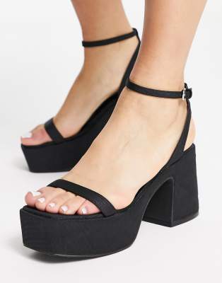 Topshop - Rebecca - Plateau-Sandalen in Schwarz mit Knöchelriemchen