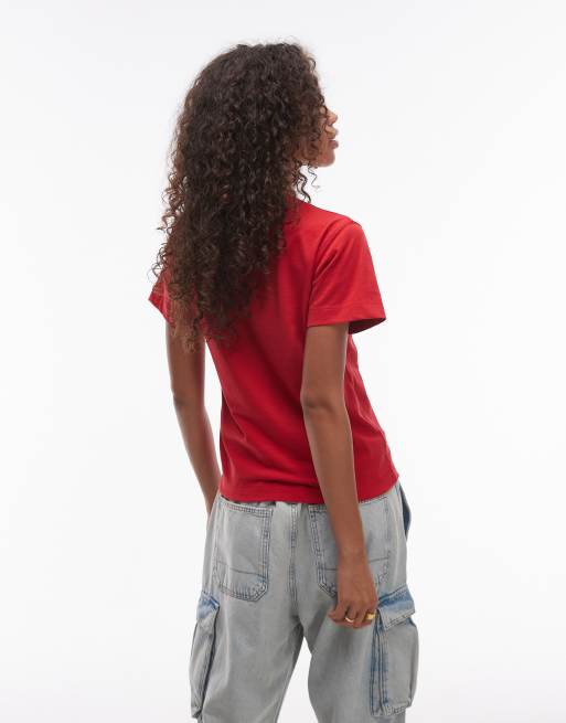 Topshop - Recht T-shirt in felrood, 4 van 4