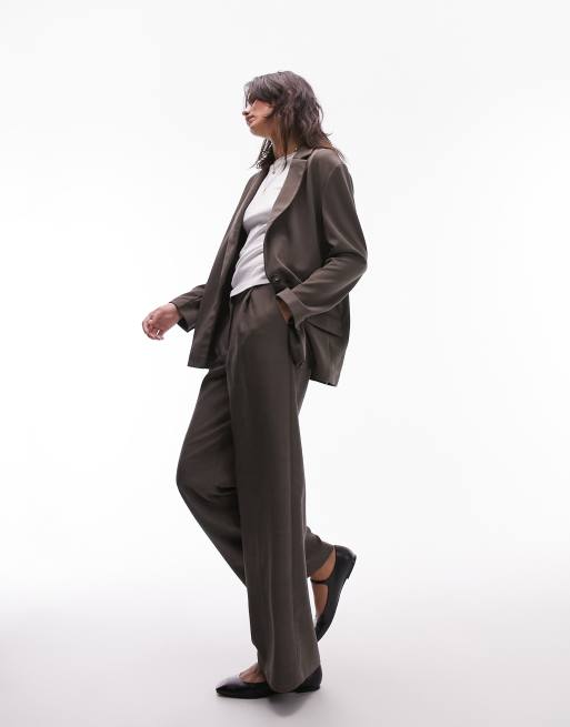 Topshop - Rechte blazer van keperstof jersey in kaki, 2 van 4