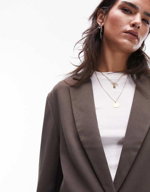 Topshop - Rechte blazer van keperstof jersey in kaki, 3 van 4
