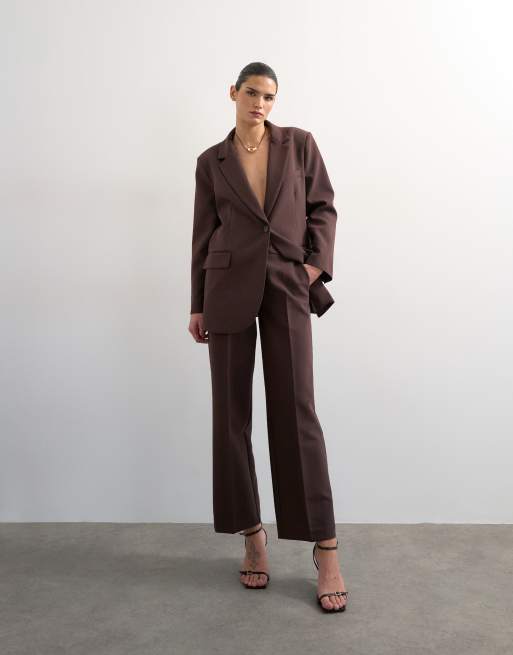 Topshop - Rechte jeans met halfhoge taille in chocoladebruin, deel van co-ord set, 4 van 5