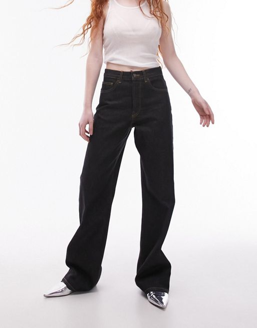 Topshop - Rechte jeans met halfhoge taille in onbewerkt indigo 