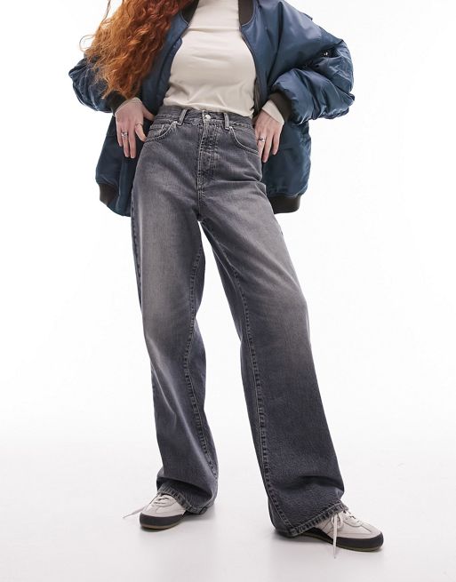 Topshop - Rechte jeans met halfhoge taille in walvisblauw 