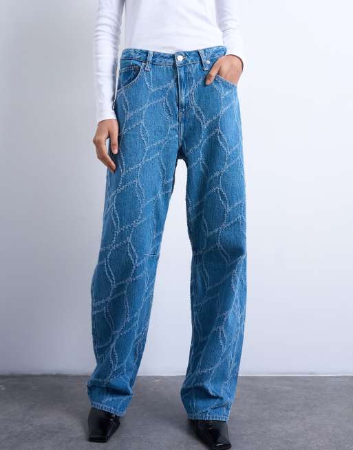 Topshop - Rechte jeans met textuur en gebleekt patroon, 5 van 7
