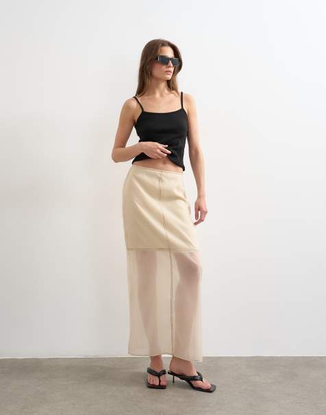Topshop - Rechte maxi rok van organza met contrasterende stiksels in oesterwit - view 1