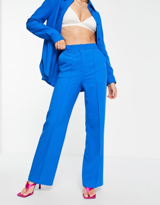 Topshop - Rechte pantalon met figuurnaden en plat gestikte naad in kobaltblauw