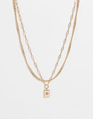 Topshop rectangle coin necklace in gold