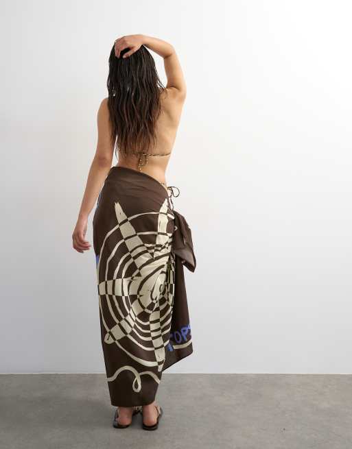 Topshop rectangle sarong in chocolate shell print, 4 of 4