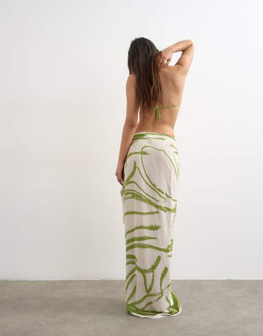 Topshop rectangle sarong in off white and green abstract print, 2 of 4