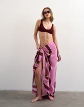 Topshop rectangle sarong in pink and burgundy stripe print