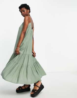 TOPSHOP PREMIUM FLOWING MAXI DRESS IN SAGE - LGREEN,DRESS66