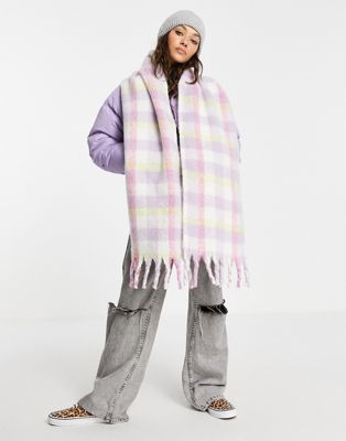 Topshop brushed check scarf in white - WHITE