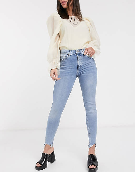 Jeans Topshop recycled cotton blend jagged hem Jamie jeans in bleach wash 