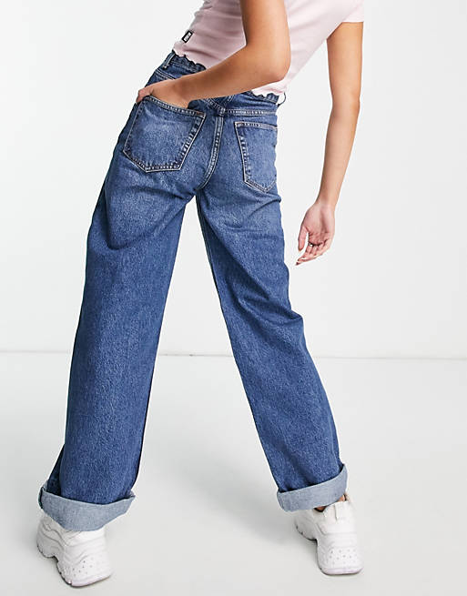  Topshop recycled cotton blend oversized mom jeans in mid blue 