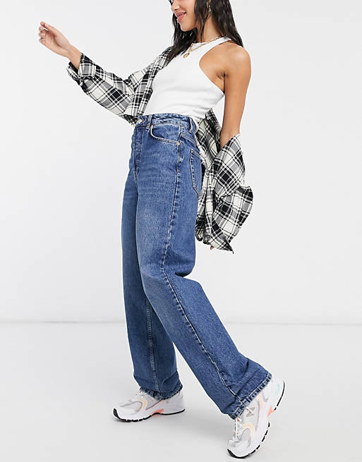Topshop recycled cotton oversized mom jean in mid blue