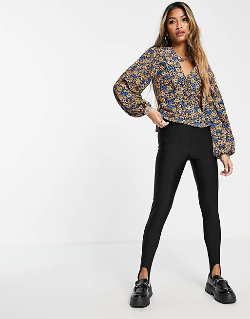 Women Shirts & Blouses/Topshop recycled floral print dropped collar blouse in blue 