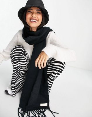 Topshop Recycled Supersoft Scarf with woven tab in black