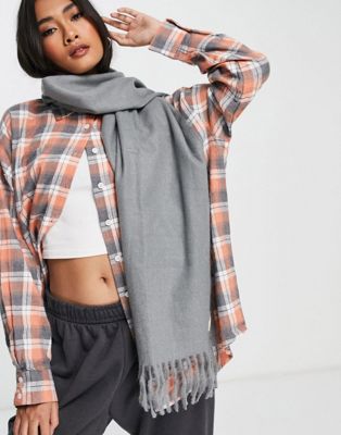 Topshop Supersoft Scarf with woven tab in grey - LGREY